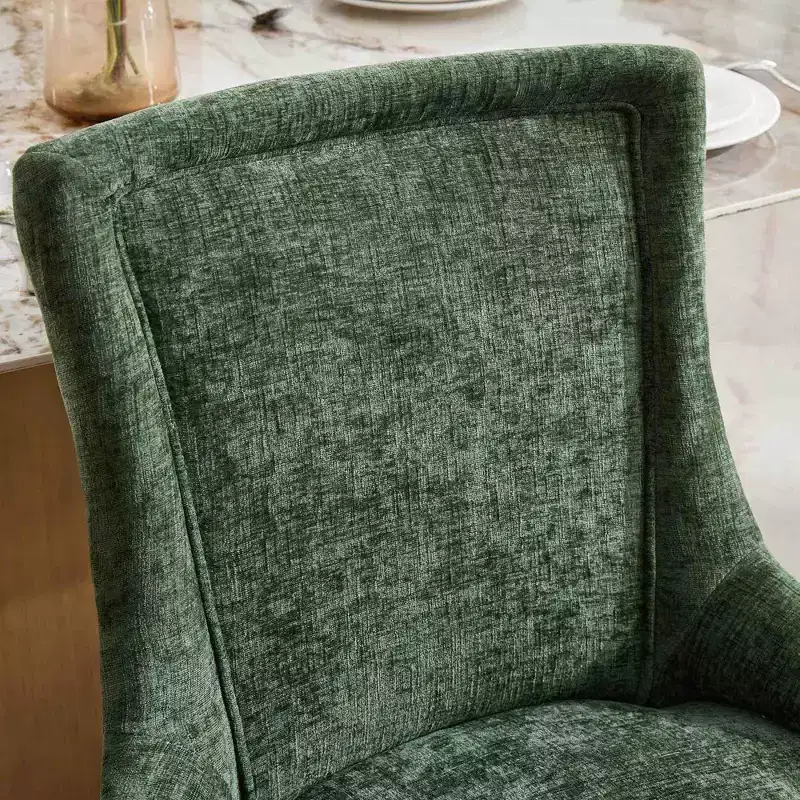 Okak Modern Chenille Dining Chairs Set of 2, Comfy Fabric Chairs with Thick Upholstered, Accent Chairs with Gold - Plated Legs Rivet Trim