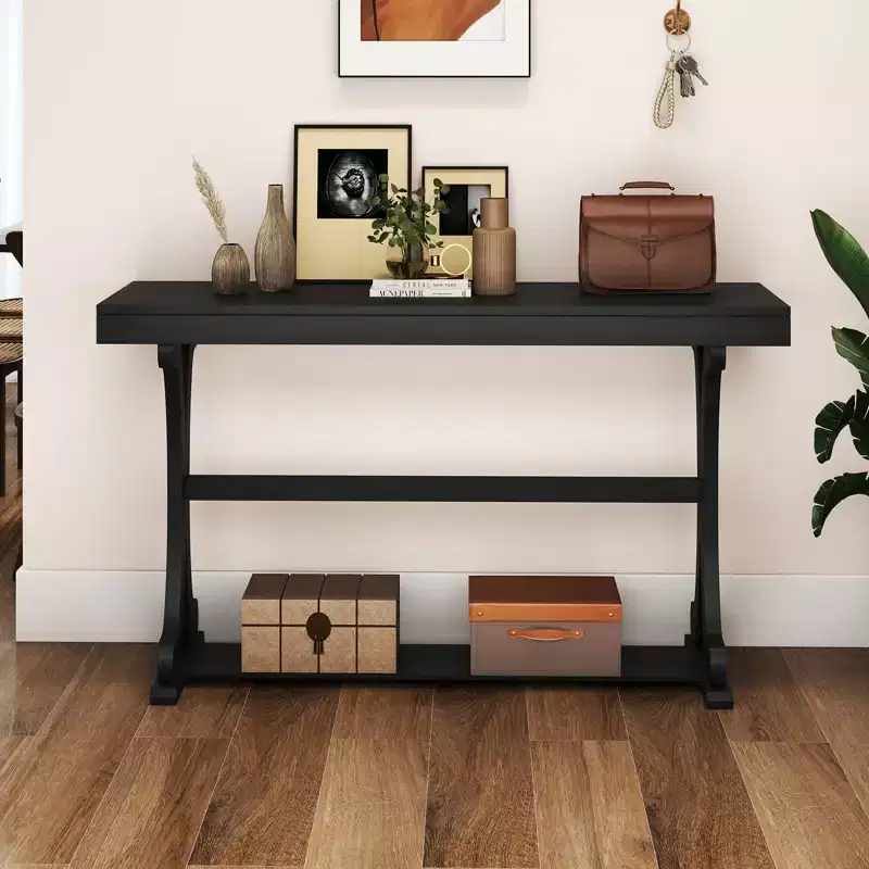 Narrow Console Table – Vintage Accent Sofa Table with Open Storage Shelf