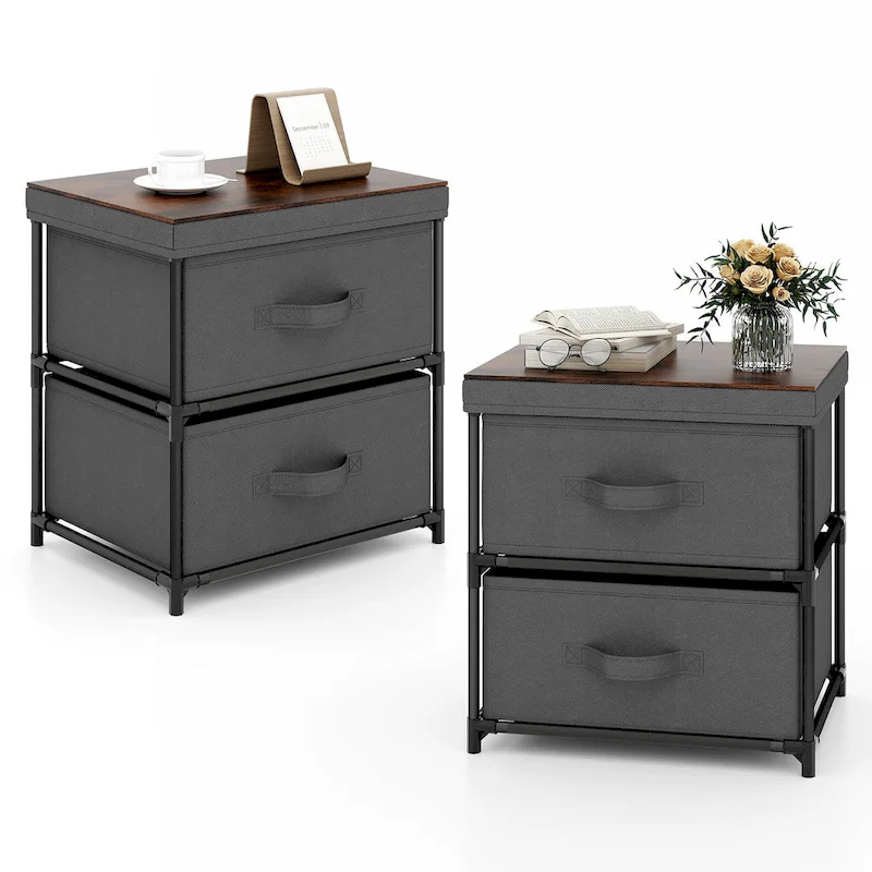2 Drawer Dresser Fabric Storage Organizer Nightstand
