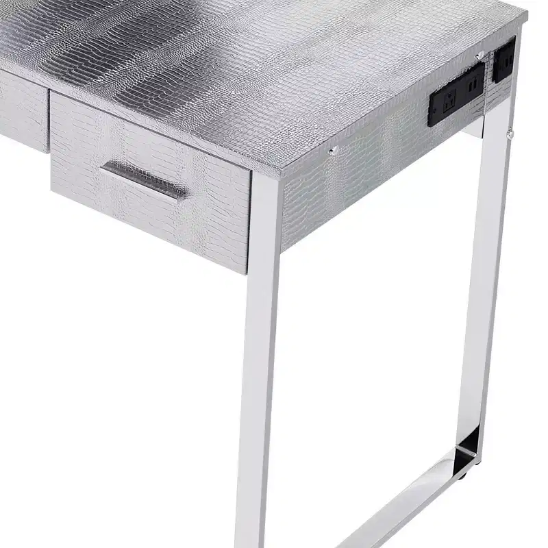 50 Myles Vanity Table Antique White, Chrome Finish - Acme Furniture: Built-in Outlet, USB, Storage