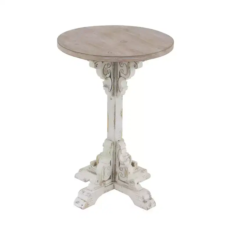 Farmhouse Chinese Fir Accent Table Gray: Pedestal, Indoor Use, Round Shape