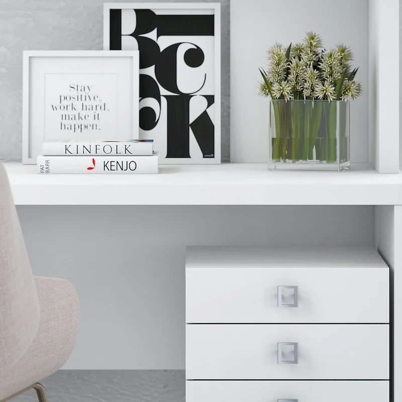 Echo L Shaped Desk with Hutch and Drawers