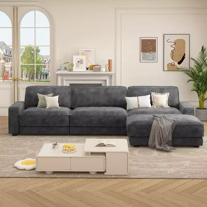 Dyonery 120 Modular Sectional Sofa, Cloud Sectional Couch with Deep Seat, Modern Modular L-Shape Sofa Couch with Chaise.