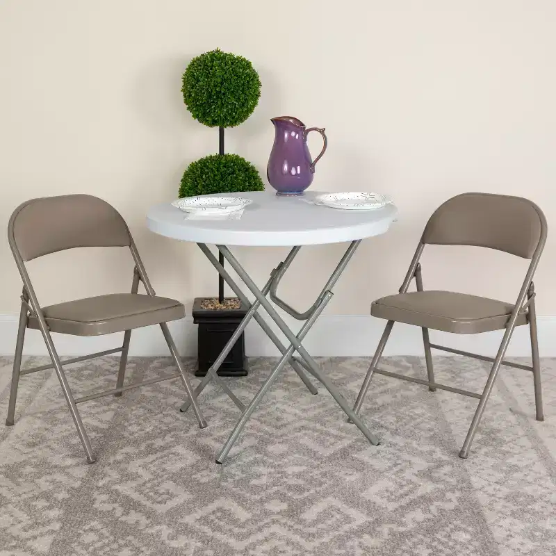 Beige / Gray Padded Vinyl Folding Chair – Set of 2