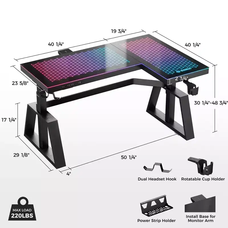 EUREKA ERGONOMIC GTG-L60 Pro, 60x23 Glass Desktop Gaming Standing Desk