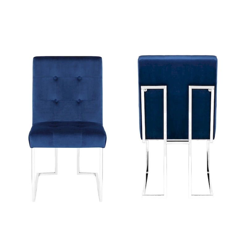 Home Beyond Velvet Upholstered Dining Side Chairs Set of 2, Navy Blue