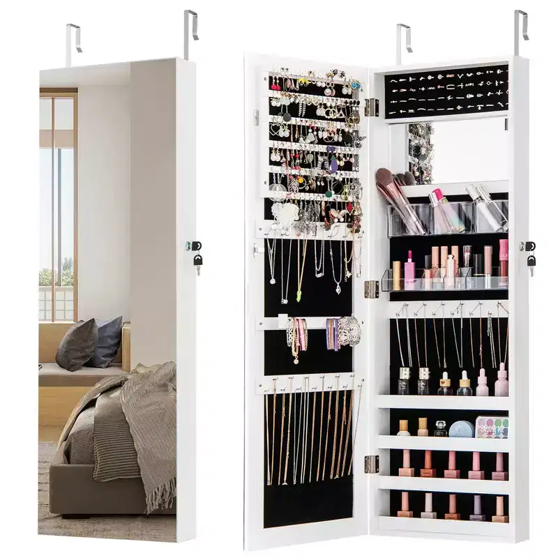 43.5 Jewelry Mirror Cabinet w/ Full-length Mirror & Interior Makeup Mirror