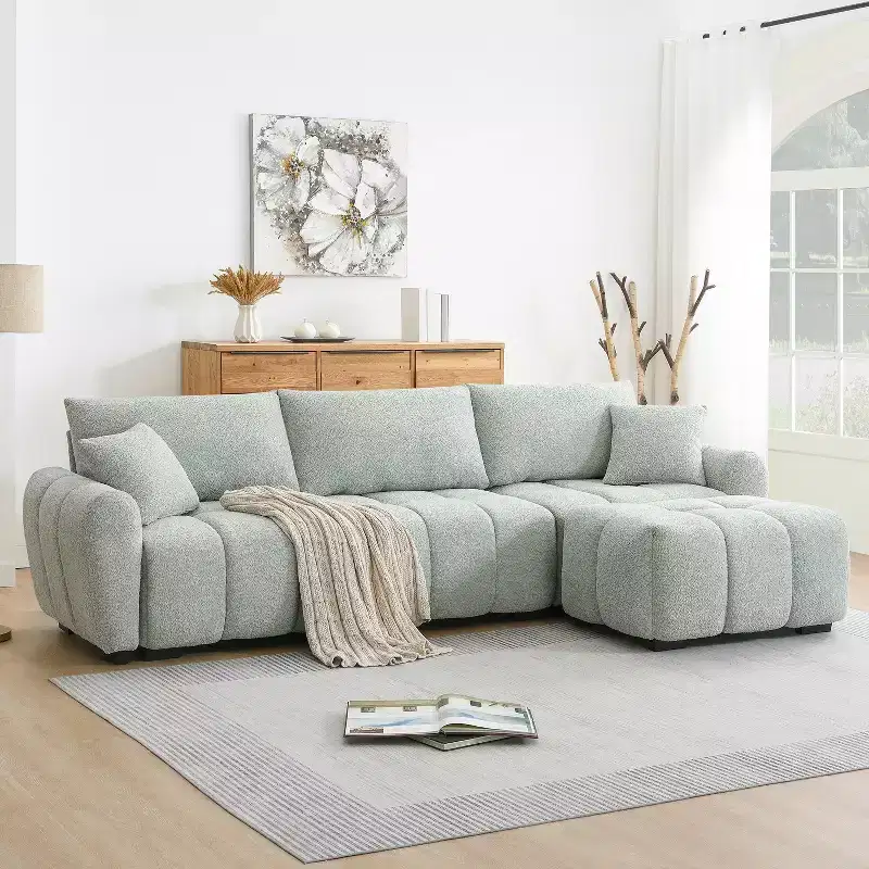 110 L-Shaped Modular Sectional Sofa with Extra-Large Seat, Pull-Line Cushion, Ottoman, Boucle Upholstery, 4-Seat