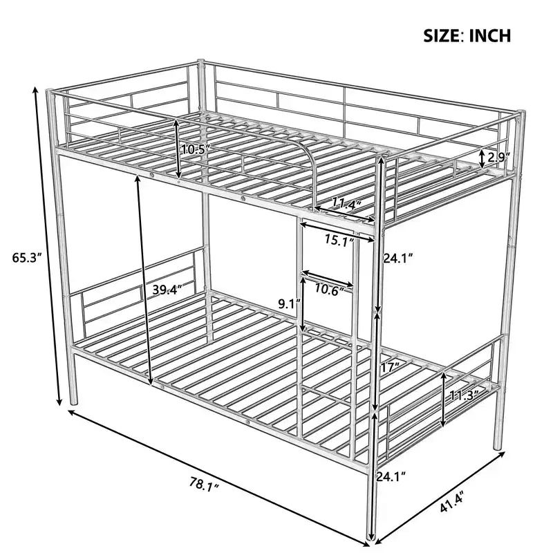 Bellemave Twin Over Twin Metal Bunk Bed, Sturdy Steel Frame, Black Finish, Converts to Two Twin Beds, Heavy-Duty Slats, No Box Spring Needed
