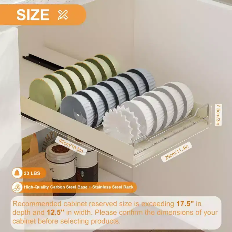 TROPOW Expandable Pull Out Cabinet Organizer, Stainless Steel + Carbon Steel Cabinet for Framed Cabinets Dish Combination Shelf