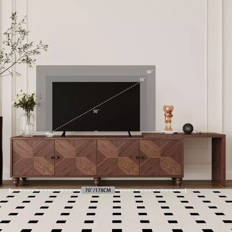 GDFStudio Mamie Modern 90 Wooden Extendable TV Stand with 2-Cabinets