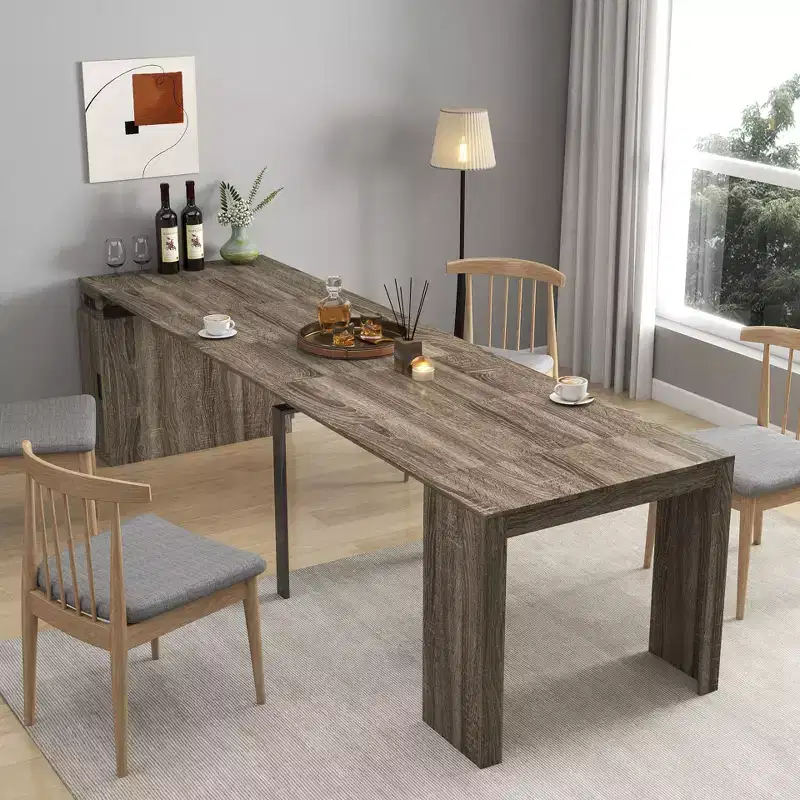 118IN Modern Extendable Dining Table with Storage, Space-Saving Foldable Table