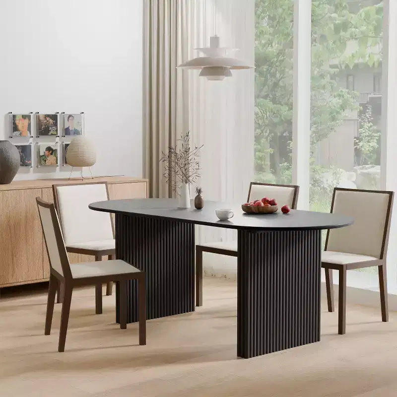 67 Oval Dining Table Kitchen Table with Fluted Pedestal 6 Seats