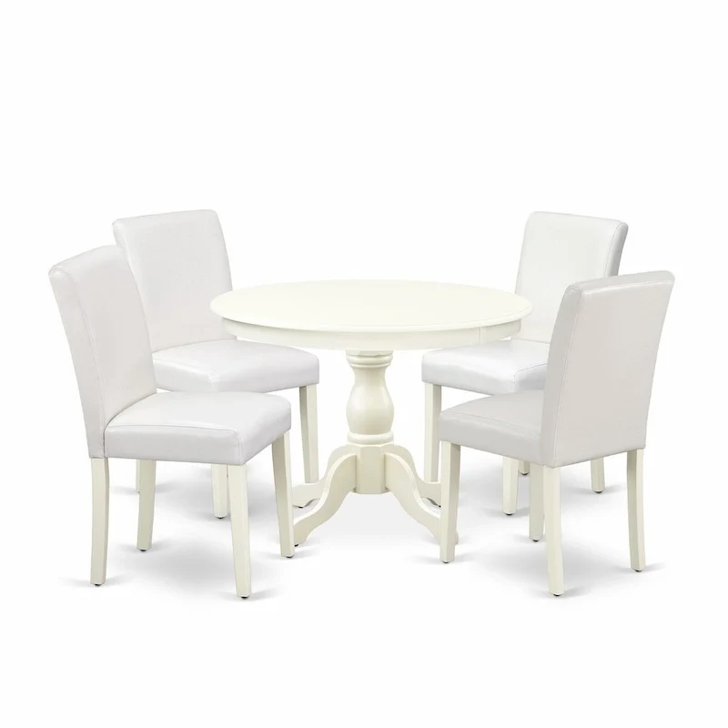 East West Furniture 5 Piece Dinette Set- a Round Dining Table and 4 Parson Dining Chairs, (Finish & Upholstered Option)