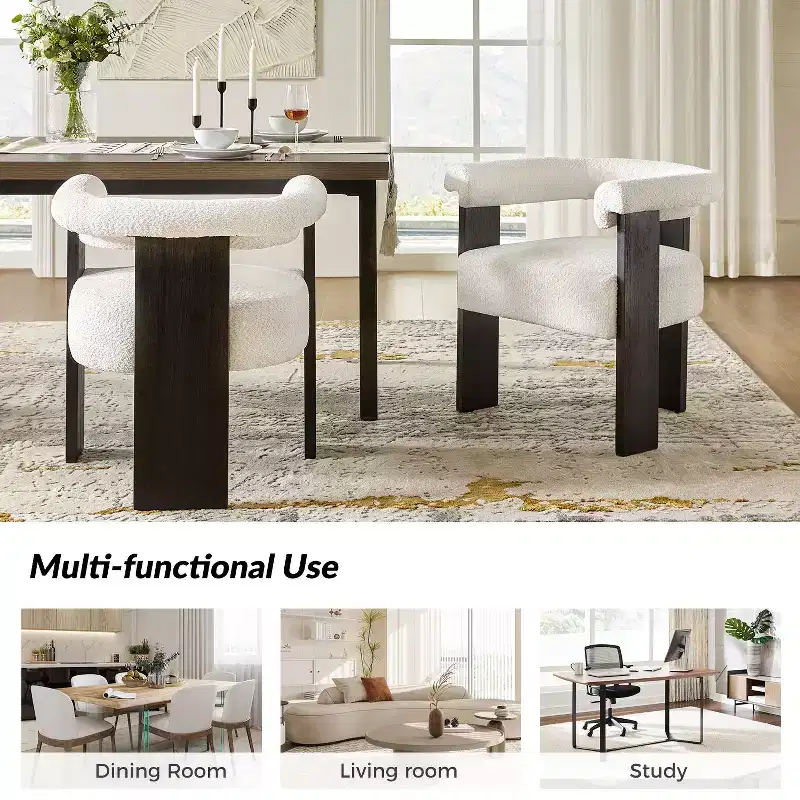 Gerry Boucle Dining Chair Set of 6 With Round Solid Back|ART OF LIVING DESIGNS