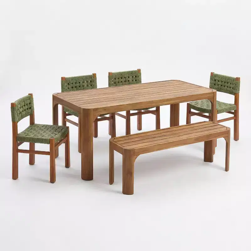 Christopher Knight Home Yuri Modern 6 Piece Patio Acacia Dining Set with Slatted Table and PE Wicker Design