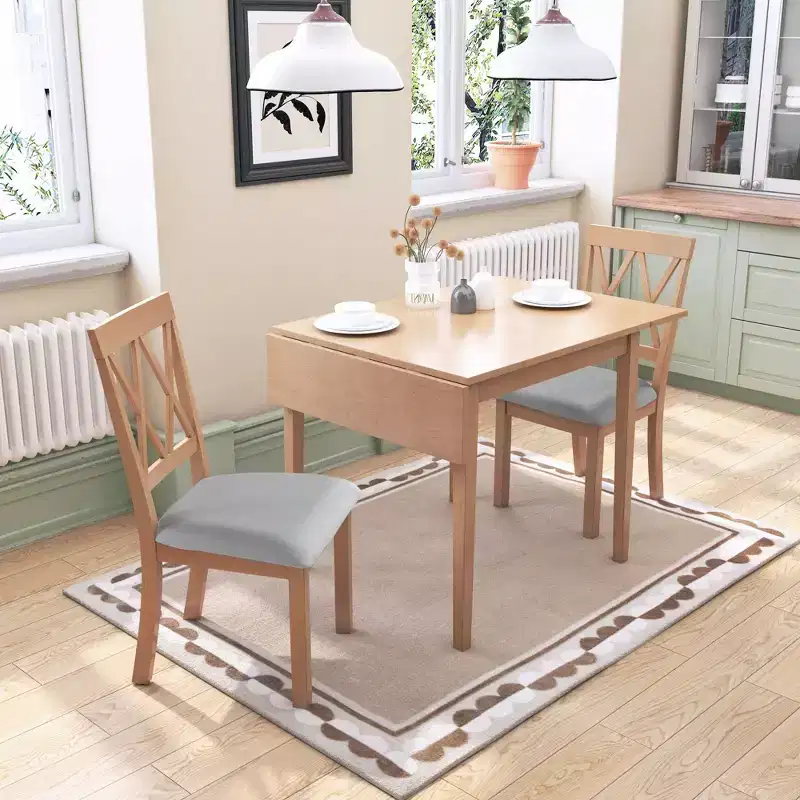Extendable Dining Table, Kitchen Table with Rubberwood Legs, Folding Table for Dining Room, Small Space