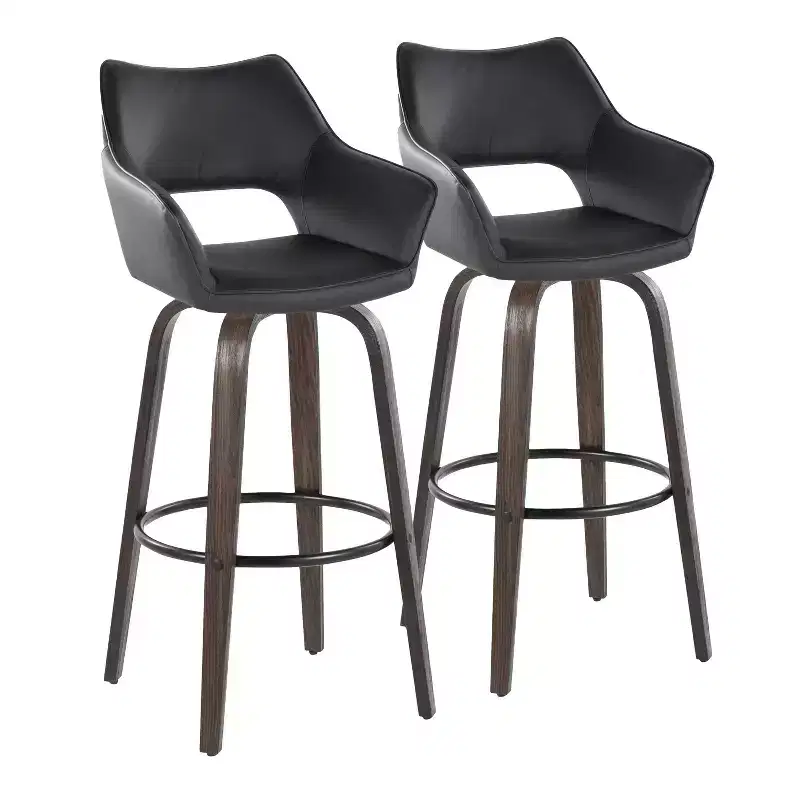 LumiSource Set of 2 Mustang Barstools Dark Wood/Black PU/Black Metal