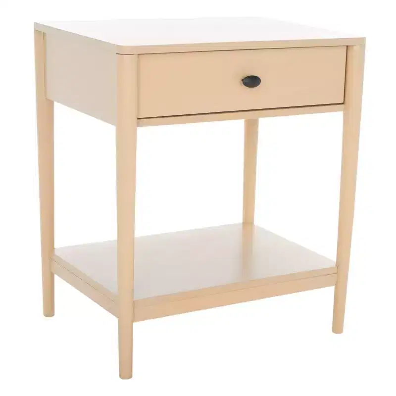 1-Drawer Rubberwood Nightstand with Open Shelf, Whitewash Finish, No Assembly