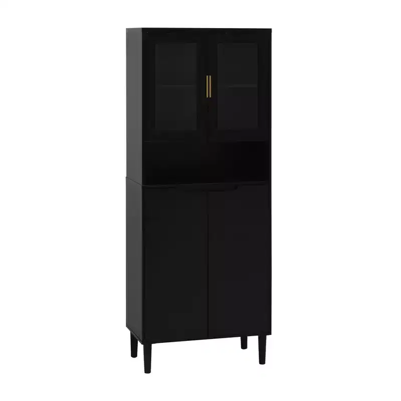 63 Tall Kitchen Pantry Cabinet, Buffet Cupboard Cabinet with Glass Doors, Freestanding Food Pantry Cabinet for Kitchen Living Room and Bathroom