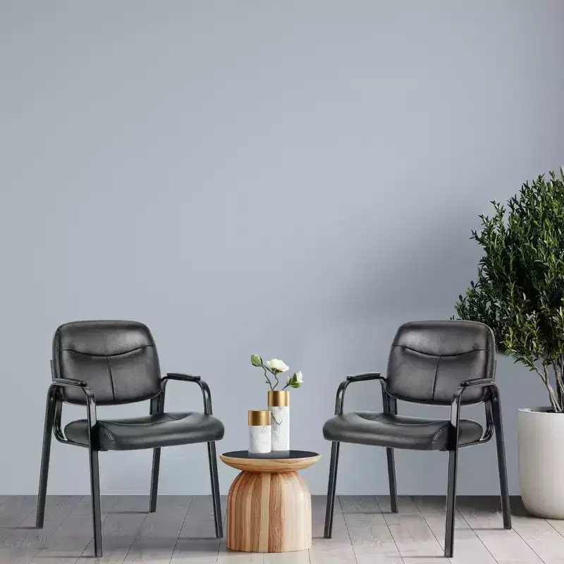 JIONJOY Office Guest Chair Faux Leather Executive with Padded Arm Rest Set of 4| Black