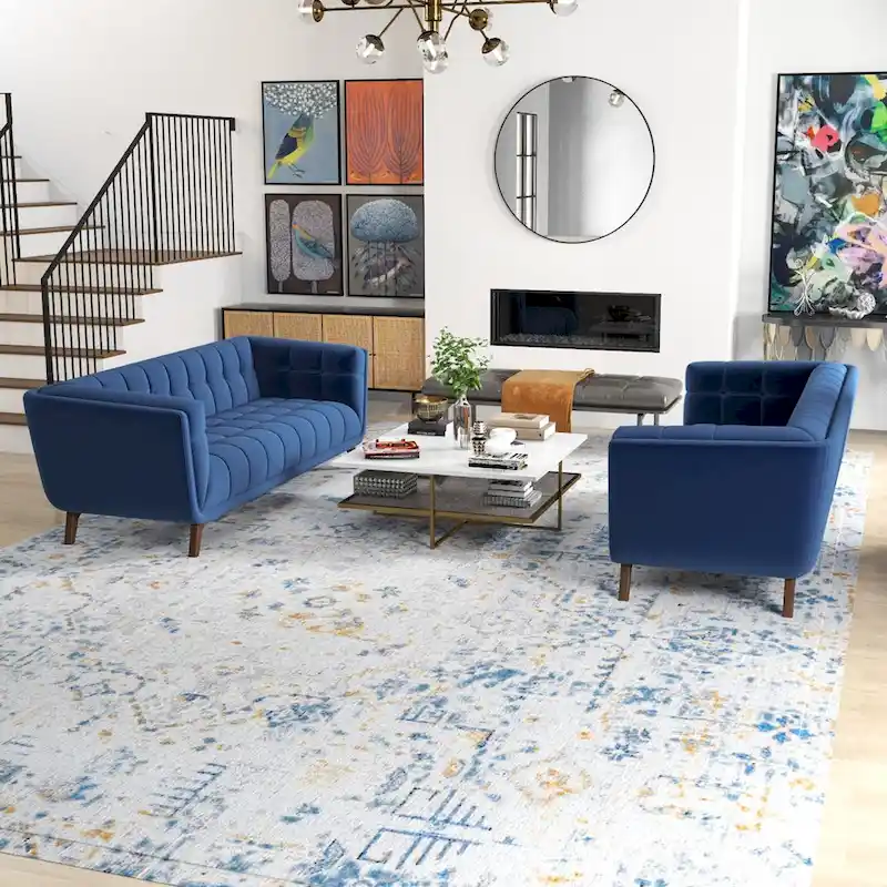 Kartal Mid Century Velvet Sofa Set in