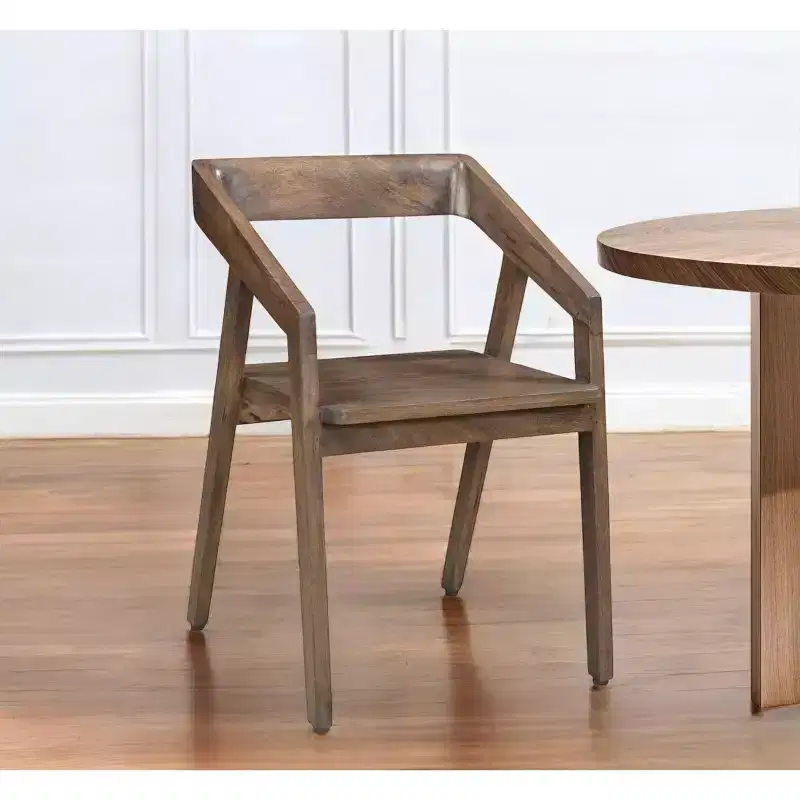 HomeRoots Dark Brown Solid Wood Open Back Dining Arm Chair