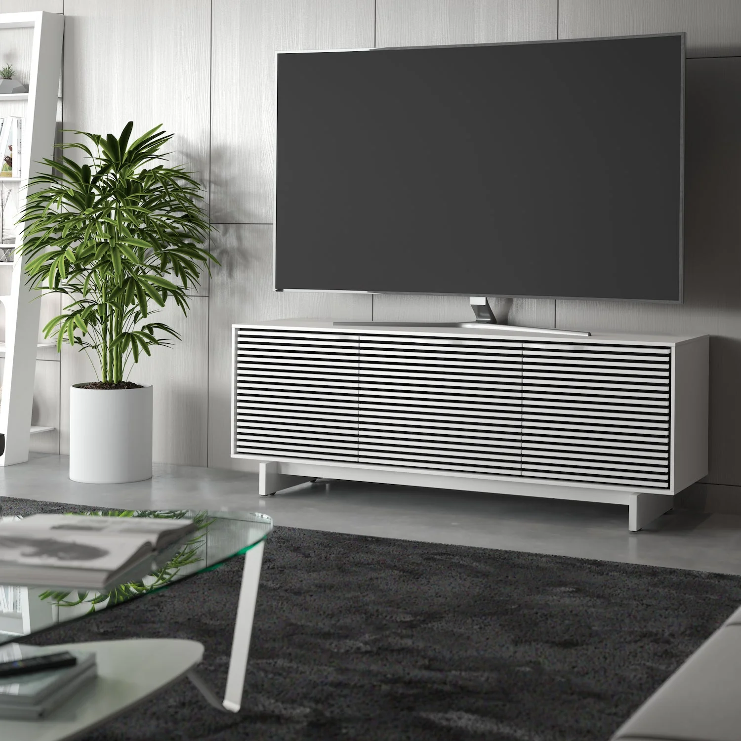 Modern Satin white Entertainment Cabinet with Storage for Living Room