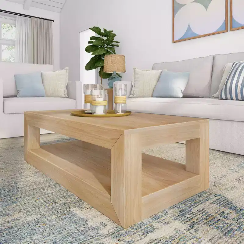 Plank+Beam 40 Modern Rectangular Coffee Table with Shelf, Solid Wood Table with Storage