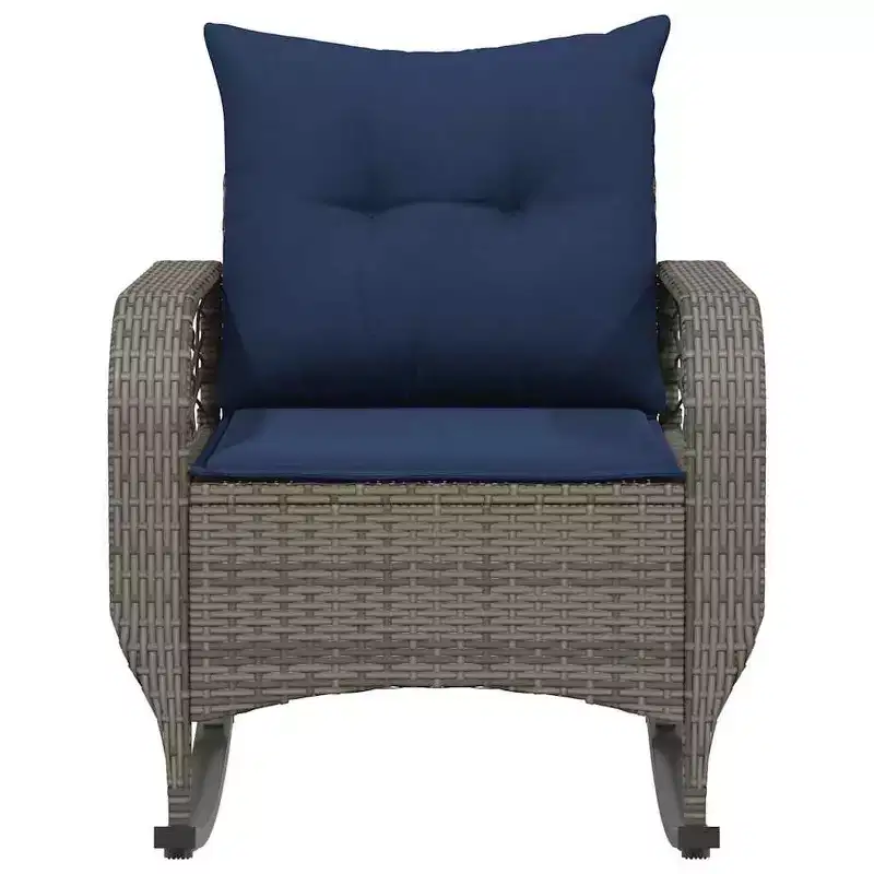 vidaXL Patio Rocking Chair with Cushions Gray Poly Rattan - Gray and Blue