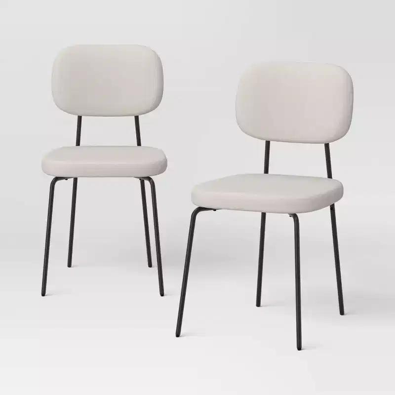 Set of 2 Upholstered Dining Chairs Cream Boucle