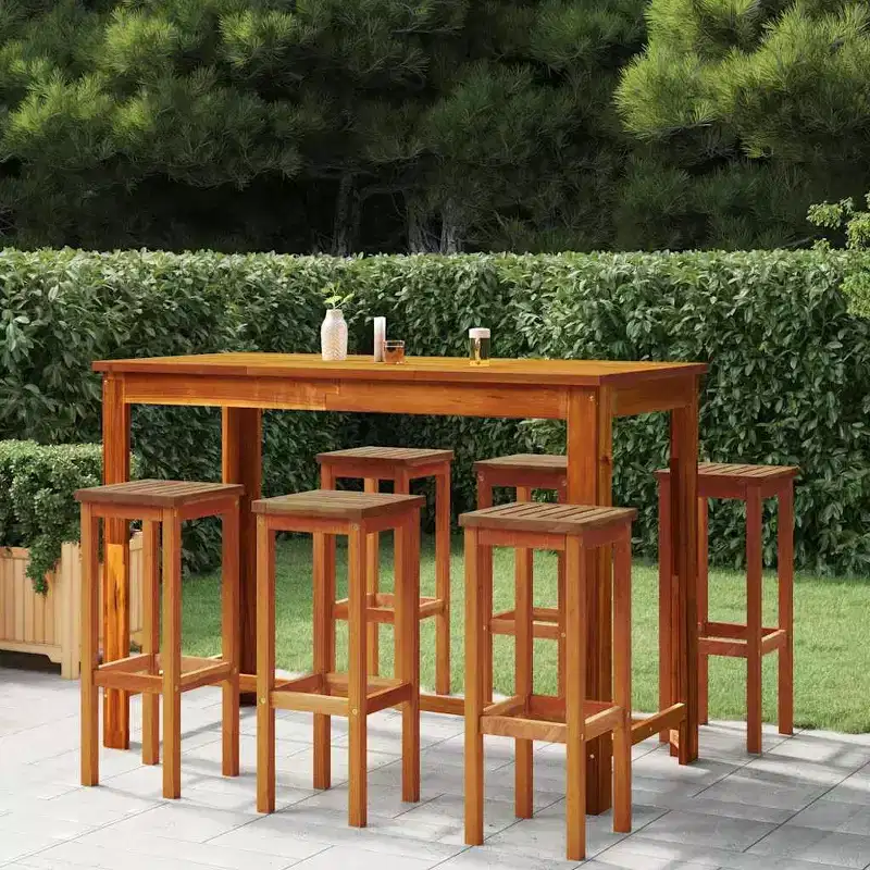 vidaXL Garden Bar Set Wooden Brown Solid Acacia wood Standard Footrest