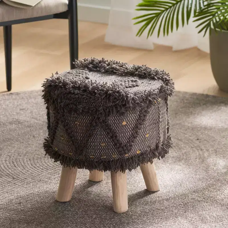 GDFStudio Edene Boho Handmade Fabric 16*16 Stool with Metal Accents, Dark Brown