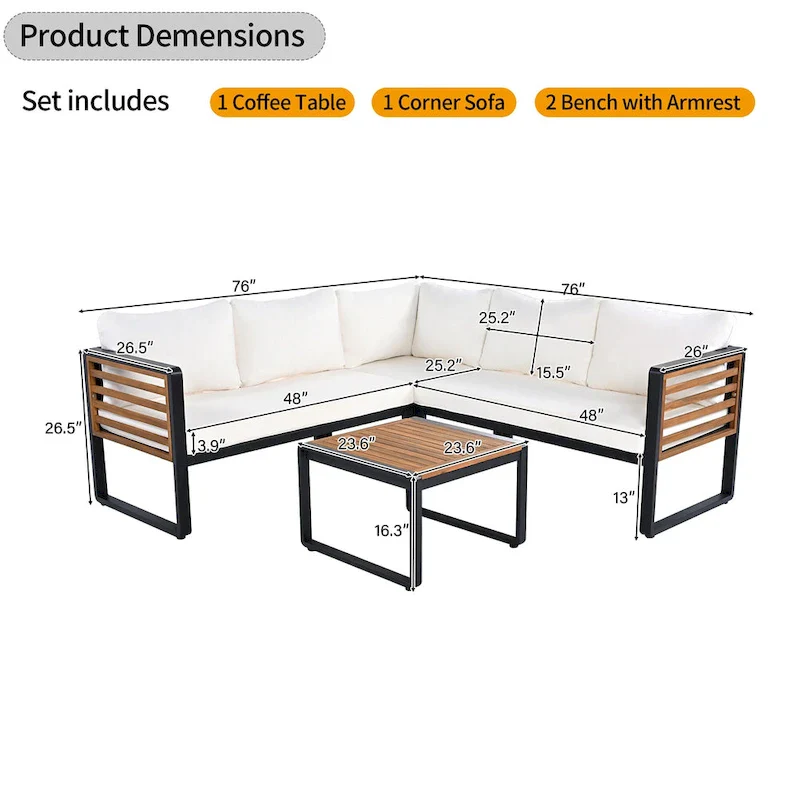 4-Pieces Patio L-shaped Conservation Sofa Set with Coffee Tables