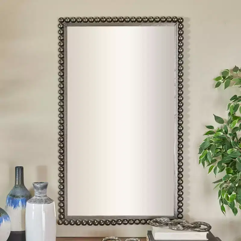 Metal Wall Mirror with Beaded Detailing