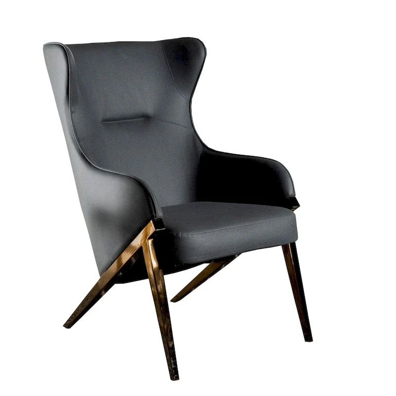 Arlo 33 Inch Accent Chair, Contoured Wingback, Gray Vegan Leather