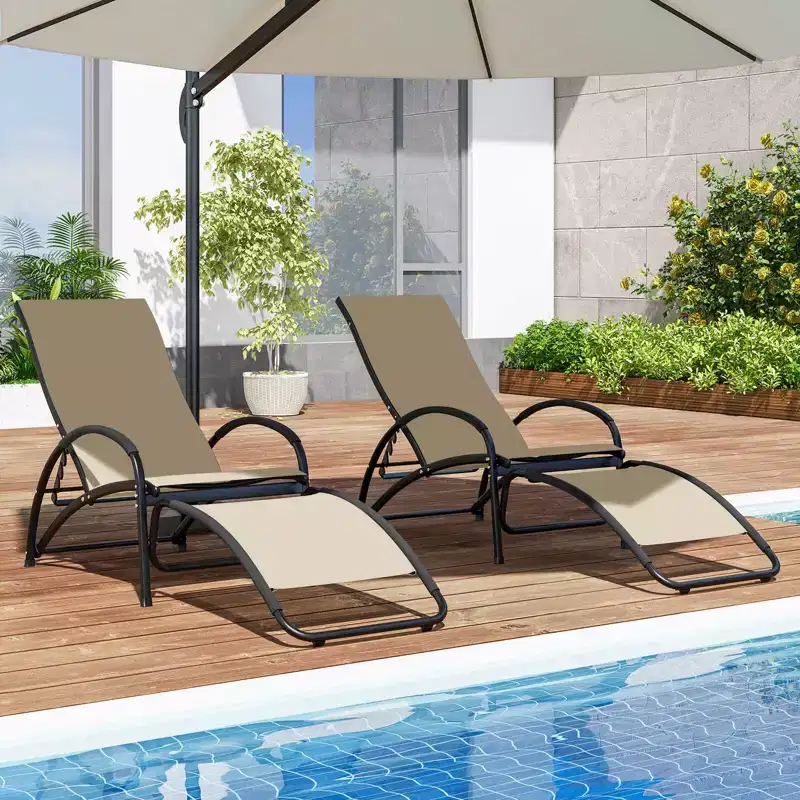 Costway 2-in-1 Outdoor Rocking Chair Convertible Lounge Chair with 4-Position Adjustable Backrest Curved Armrests
