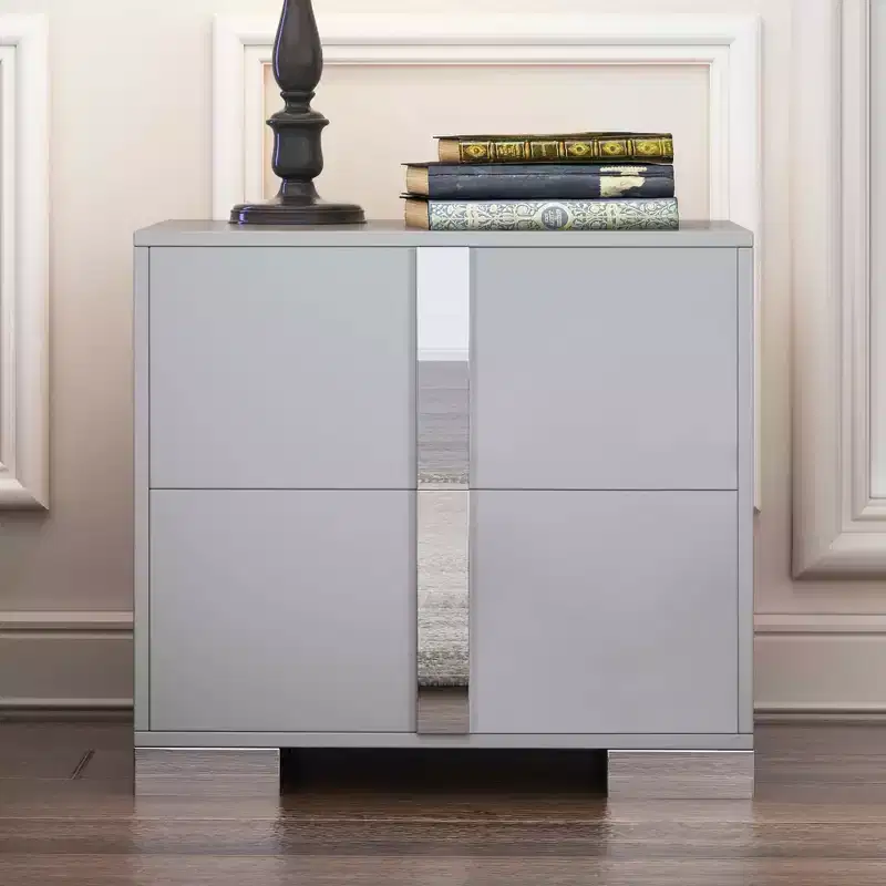 Nightstand with Metal Foot 2 Drawers for Bedroom Living Room Gray