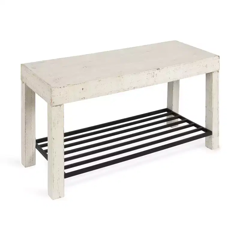 Kate and Laurel Jeran Rectangle Wood Bench, 36x14x20, White