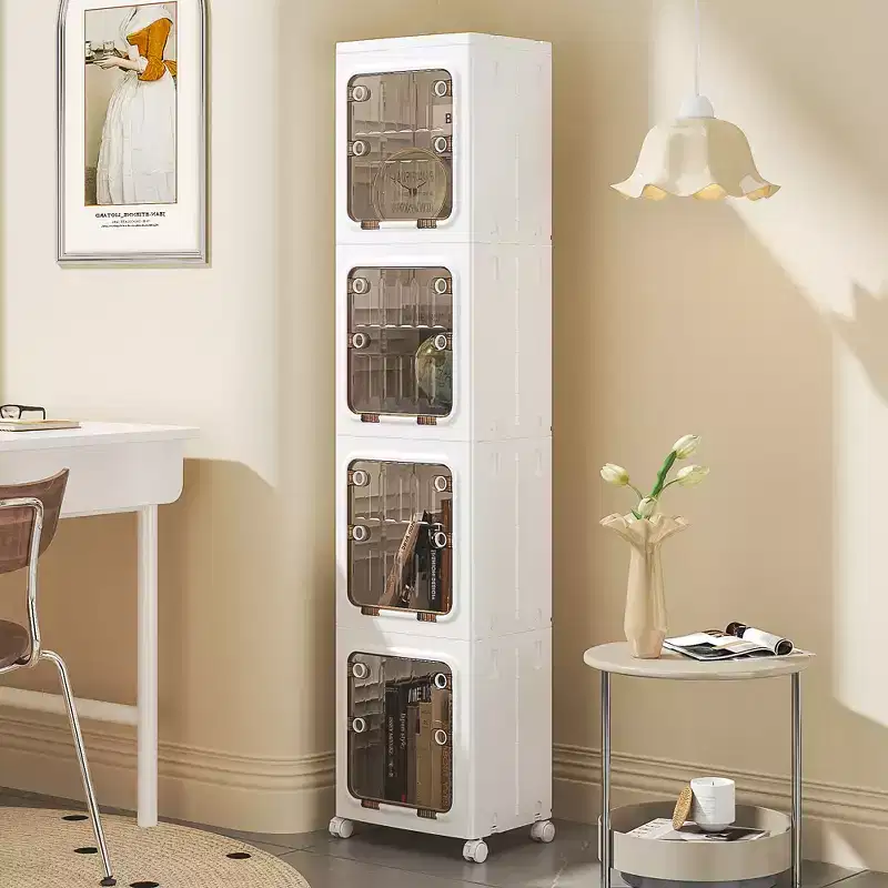 VECELO 2/3/4-Tier Tall Narrow Storage Cabinet, Slim Bathroom Storage Cabinet with Wheels, Narrow Organizer for Small Space or Kitchen, White