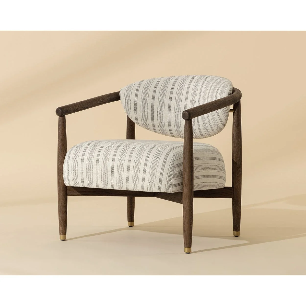 Rounded Dark Oak & Fabric Lounge Chair with Stainless Steel Feet for Living Room or Study