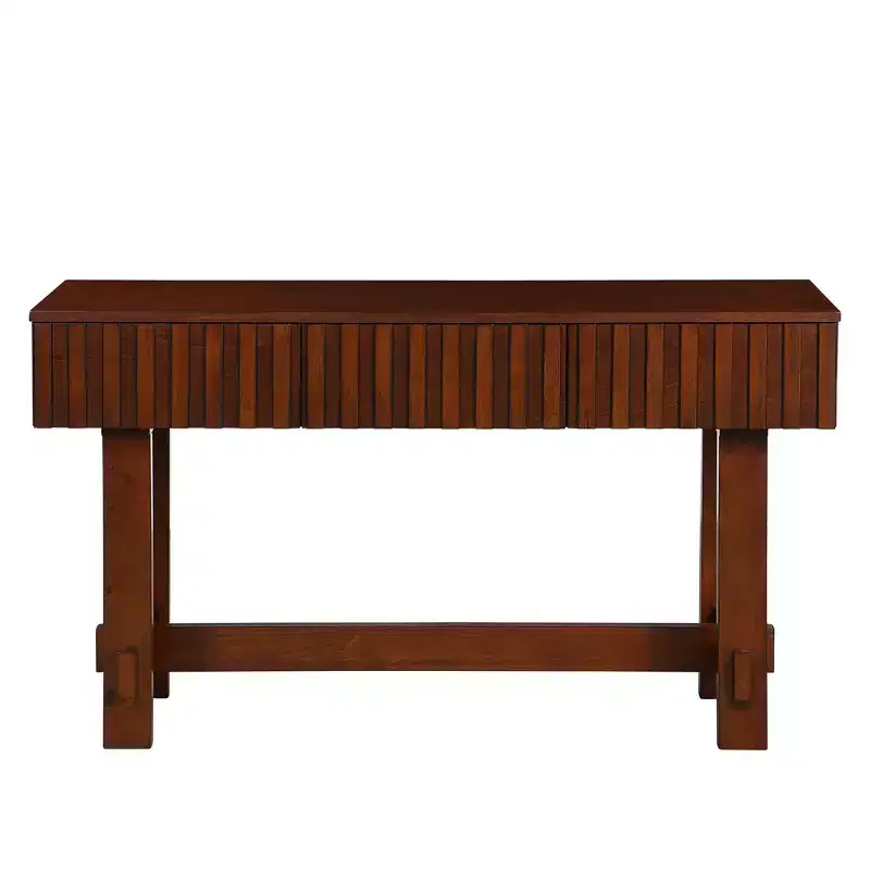 Hostack 52'' Farmhouse Fluted Console Table with Storage Drawers and Solid Wood Legs for Living Room and Hallway, Cherry