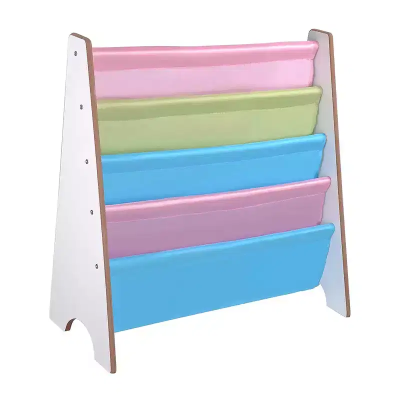 Wood Kids Book Shelf Sling Storage Rack Organizer Bookcase Display Holder Walnut White
