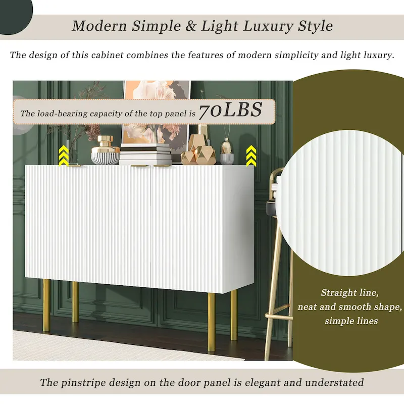 Entryway Sideboard Table Side Table Cabinet with Gold Metal Legs - 47.2L x 16.5W x 36.6H