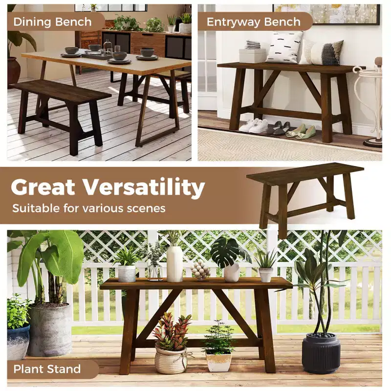 1/2 PCS Wooden Dining Bench Farmhouse Shoe Bench Entryway Seat with Rubber Wood Frame