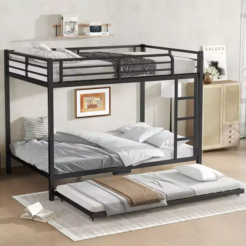Twin XL over Twin XL Metal Bunk Bed with Twin Size Trundle Black