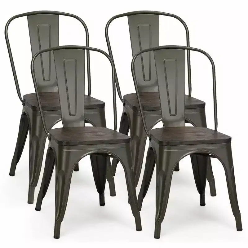 Costway Set of 4 Modern Metal Dining Side Chair Wood Seat Stackable Bistro Cafe