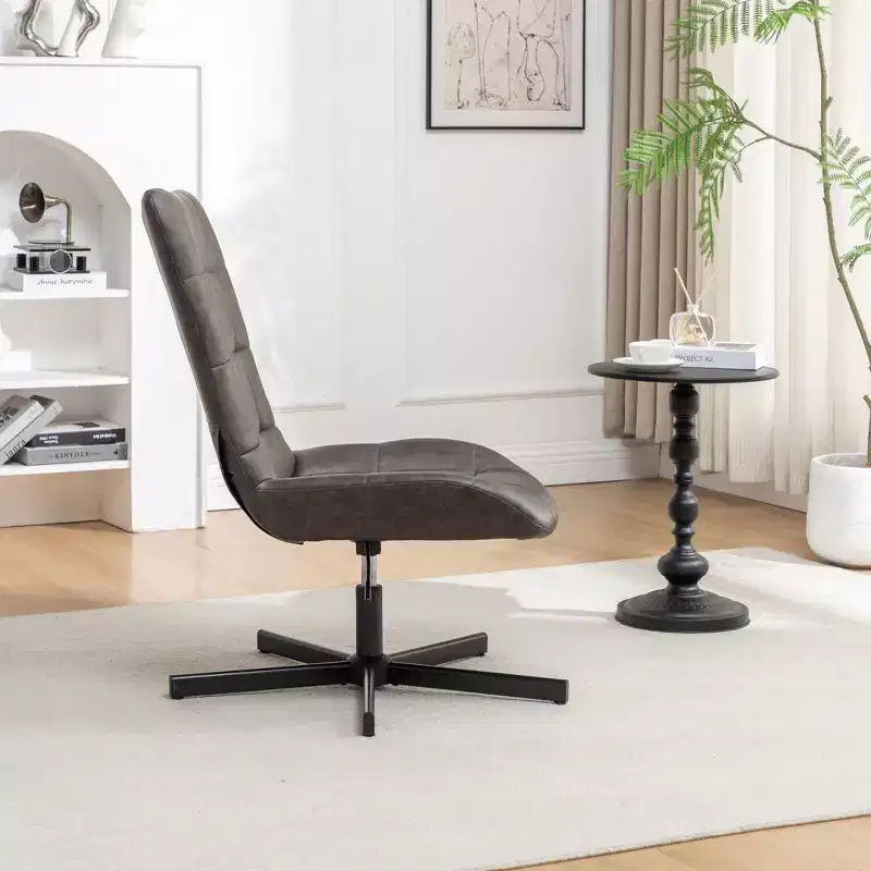 Faux Leather Tufted Swivel Accent Chair with Adjustable Height, 360° Swivel