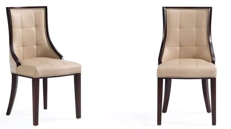 Faux Leather Dining Chairs - Tan & Walnut