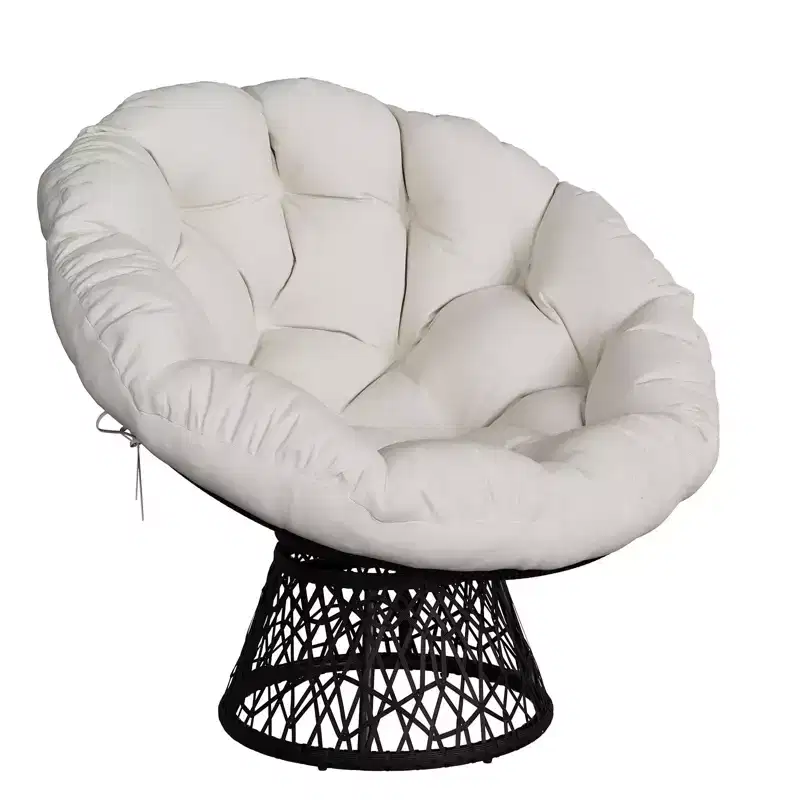 Modern 37 Ergonomic Wicker Papasan Chair, Oversized Swivel Bowl Chair with 360 Swivel Base for Bedroom, Patio, Living Room, Reading Nook